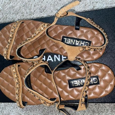 Chanel Nude Suede Chain Sandals 